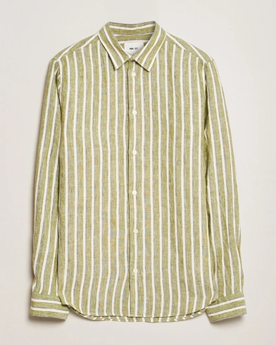  Enzo Striped Linen Shirt Green Multi