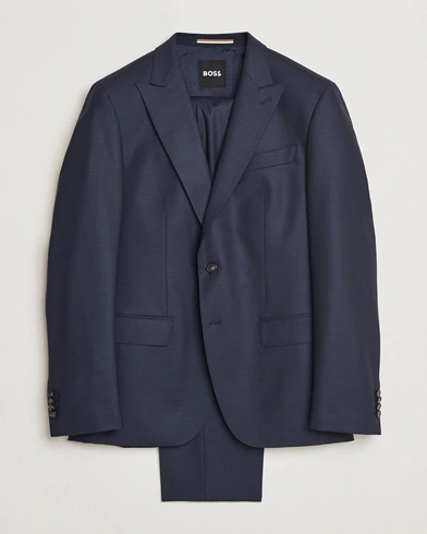  Huge Wool Peak Lapel Suit Dark Blue