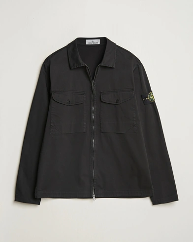  Cotton Stretch Zip Overshirt Black