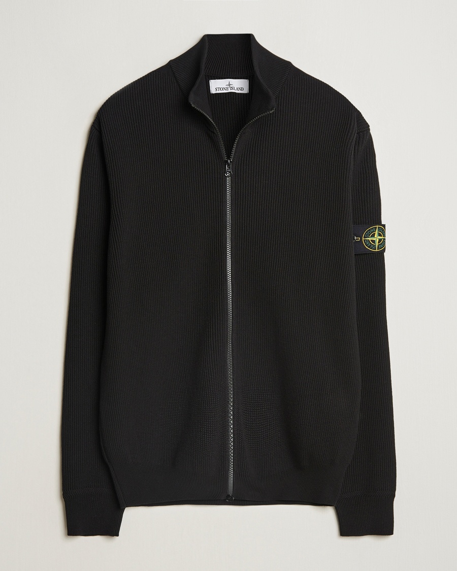 Herr | Stone Island | Stone Island | Ribbed Soft Organic Cotton Full Zip Black