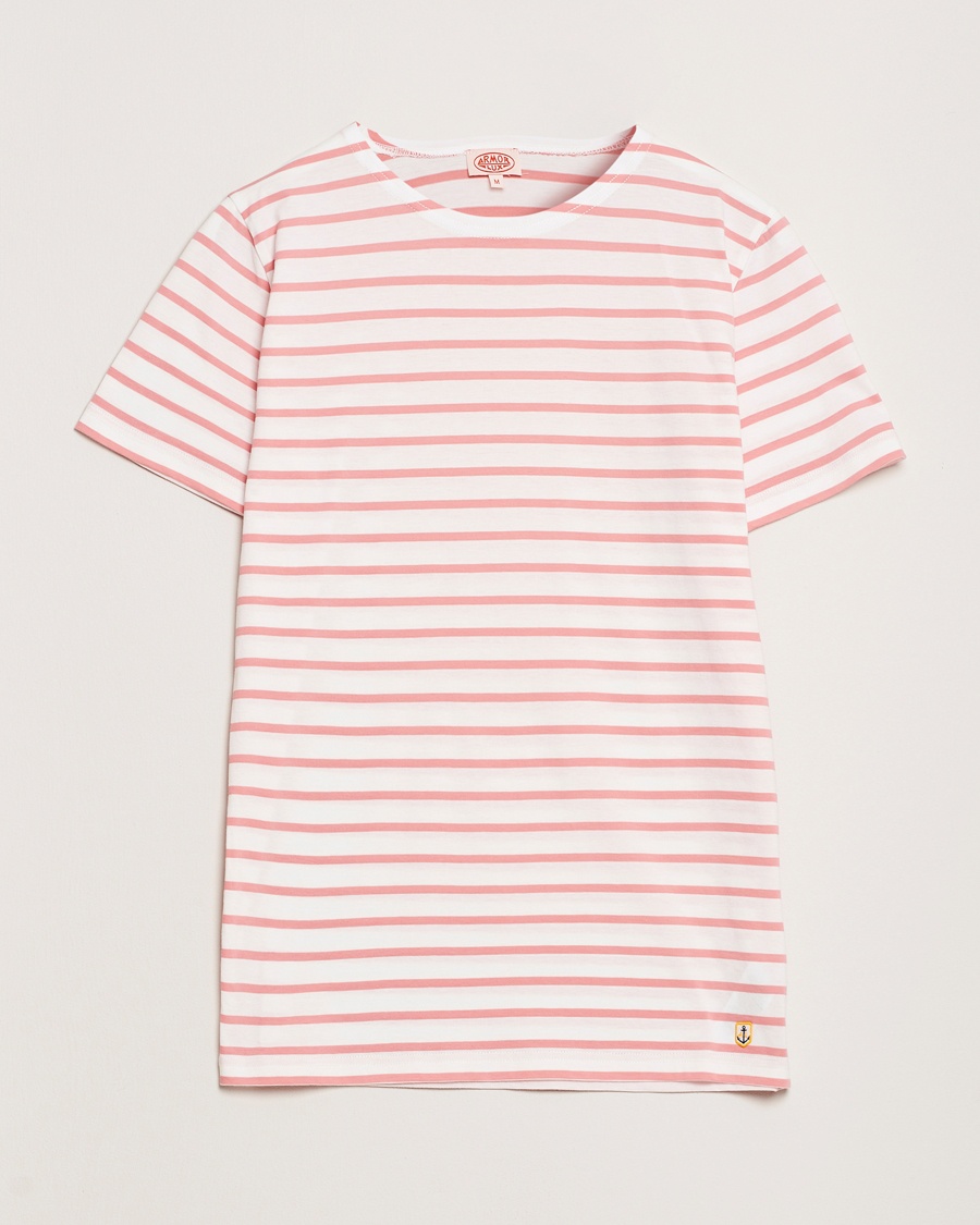 Herr | T-Shirts | Armor-lux | Hoëdic Boatneck Héritage Stripe T-shirt Milk/Bubblegum