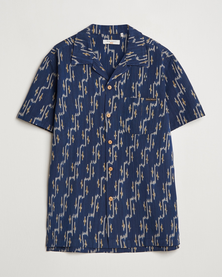 Herr | Skjortor | Nudie Jeans | Arvid Printed Short Sleeve Shirt Blueberry