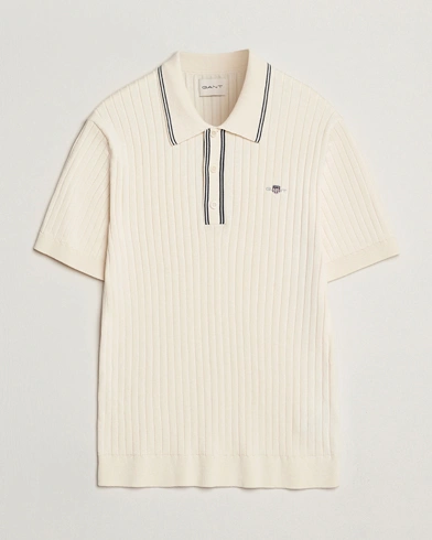  Ribbed Cotton Knitted Polo Cream