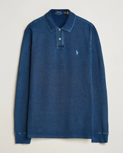  Custom Slim Fit Long Sleeve Polo Shirt Dark Indigo