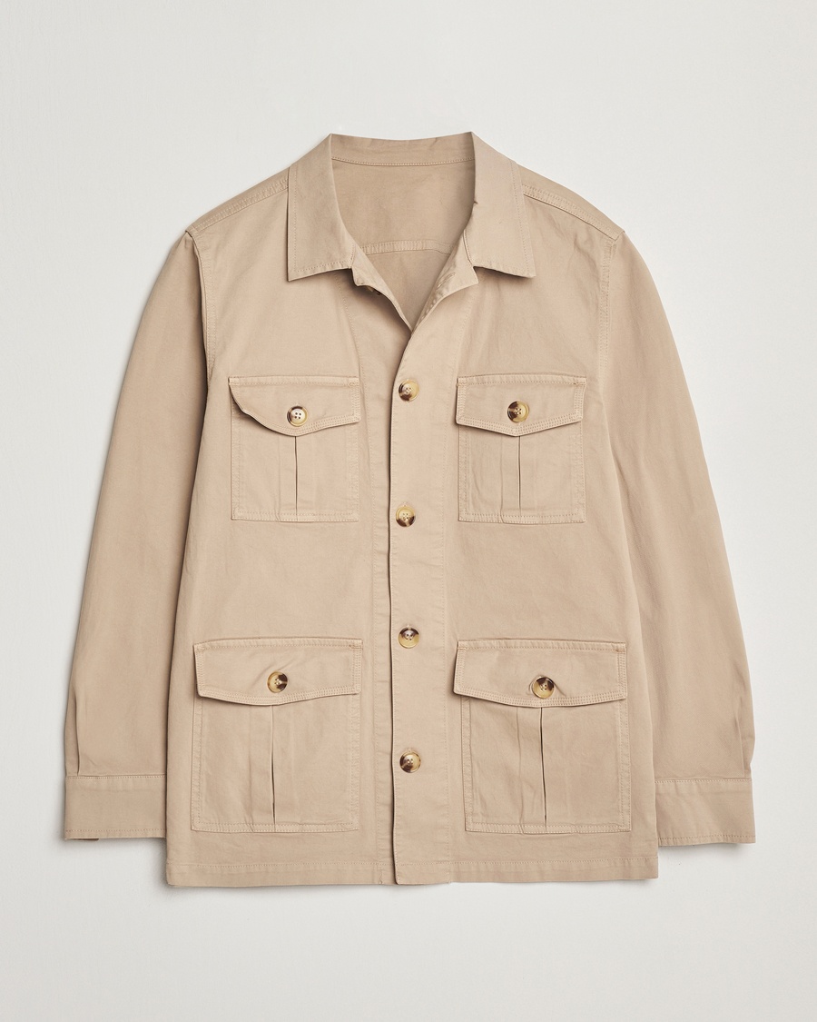 Herr | | Oscar Jacobson | Safari Cotton Shirt Jacket Beige