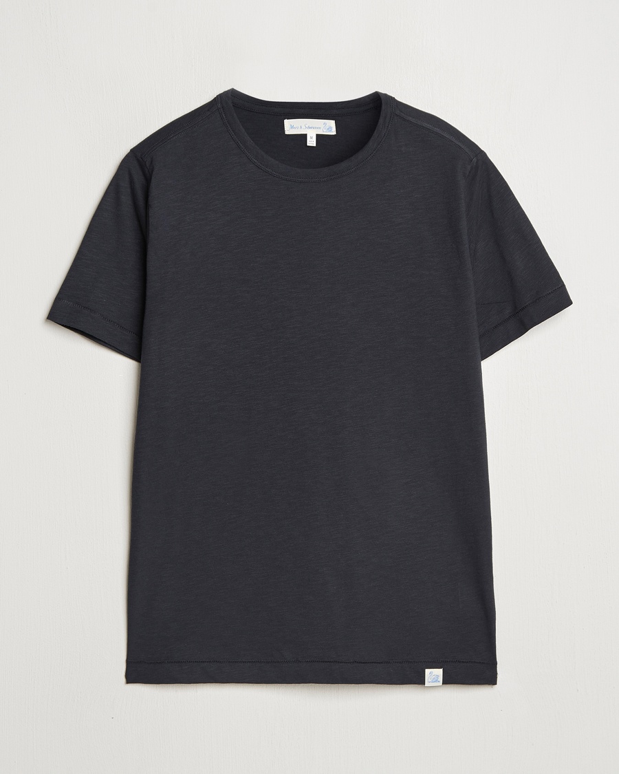 Herr | | Merz b. Schwanen | Organic Pima Cotton Slub Crew Neck T-Shirt Black