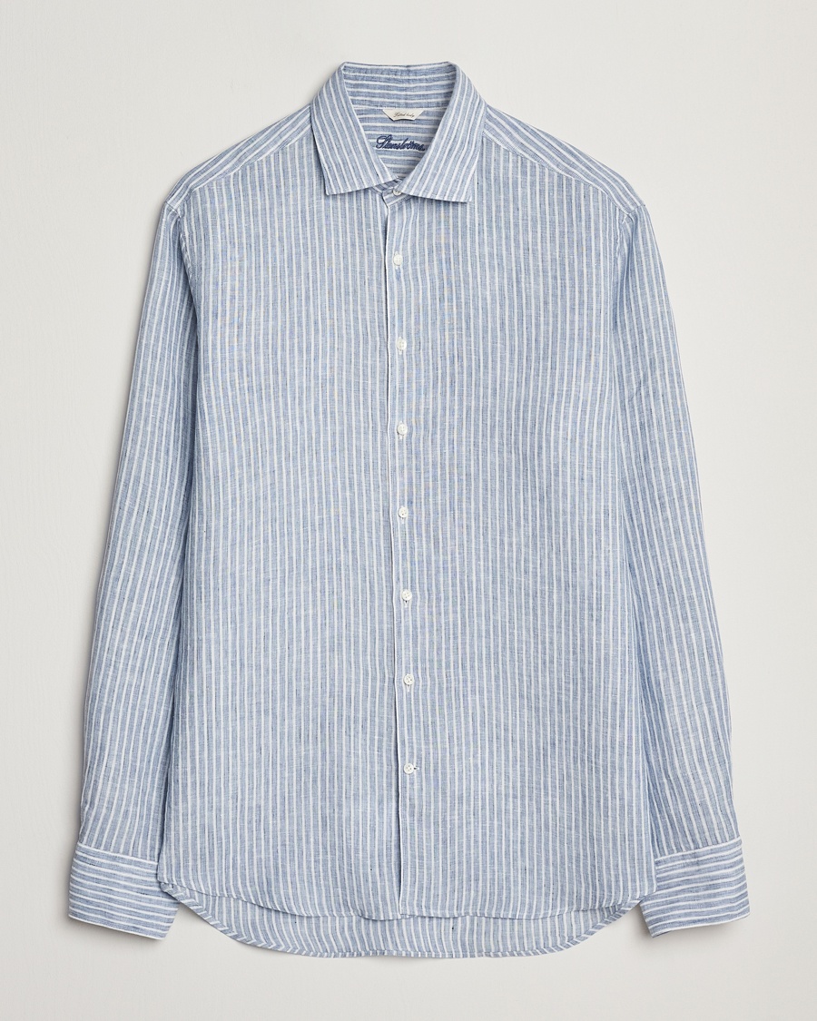 Herr | Skjortor | Stenströms | Fitted Body Striped Linen Shirt Blue