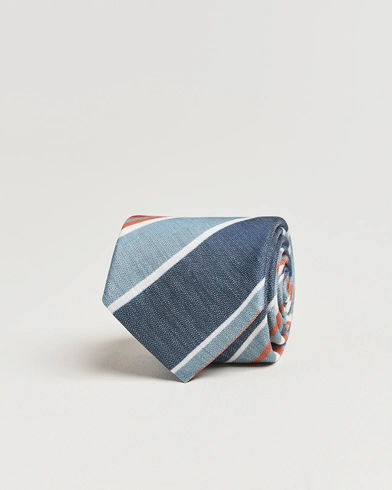  Silk/Linen Mutli Striped Tie Blue