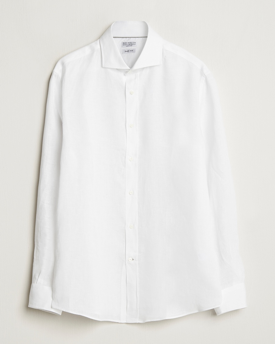 Herr | Skjortor | Brunello Cucinelli | Easy Fit Linen Shirt White
