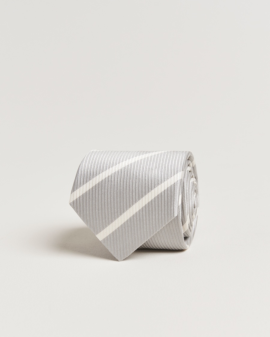 Herr | Slipsar | Brunello Cucinelli | Regimental Stripe Silk Tie Light Grey