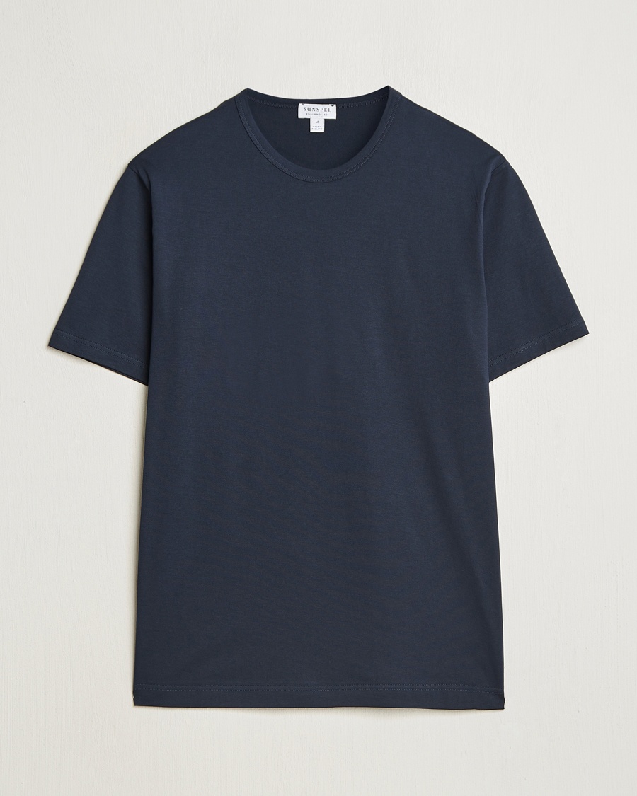 Herr | Best of British | Sunspel | Crew Neck Q82 Cotton T-Shirt Midnight Navy