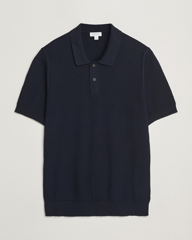  Mesh Knit Stitch Polo Navy