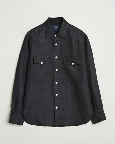 Herr | Best of British | Drake's | Linen Twill Western Shirt Black
