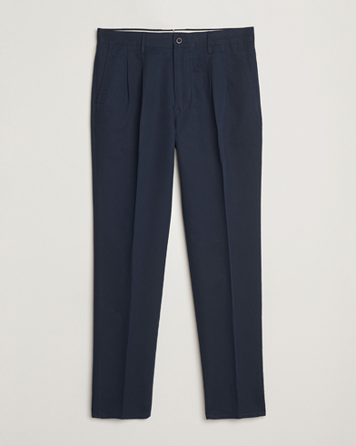  Tapered Fit Pleated Linen Slacks Navy