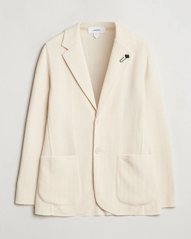  Knitted Cotton Structured Blazer White/Beige