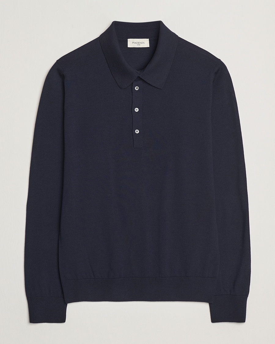 Herr |  | Piacenza Cashmere | Merino Wool Long Sleeve Polo Navy