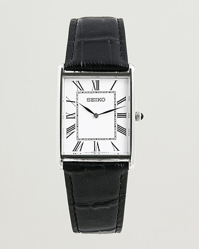 Herr | Klockor | Seiko | Quartz Silver Leather 28mm White Dial