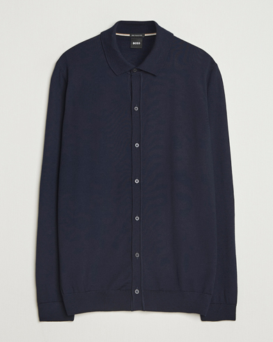 BOSS BLACK Helbert Wool Cardigan Dark Blue – Blå