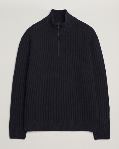 BOSS ORANGE Kwinter Ribbed Wool Knitted Half Zip Dark Blue – Blå