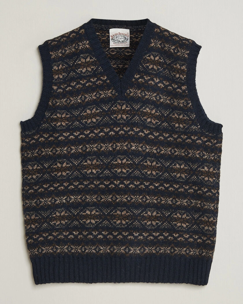 Jamieson's of Shetland Jamiesons Of Shetland All Over Fair Isle Slipover Navy – Blå