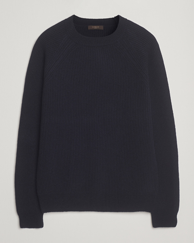Zanone Fisherman Rib Wool Sweater Navy – Blå