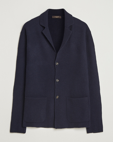 Zanone Rib Wool Cardigan Jacket Navy – Blå