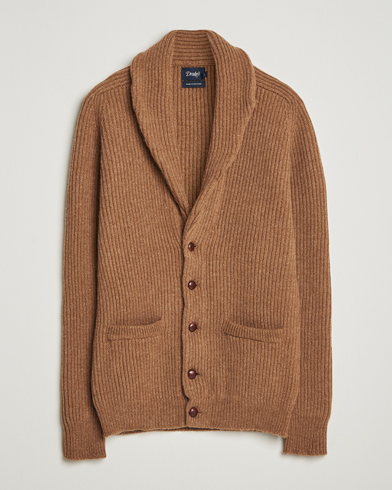 Drake's Lambswool Shawl Collar Rib Cardigan Brown – Brun