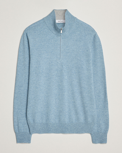 Gran Sasso Wool/Cashmere Half Zip Blue Melange – Blå