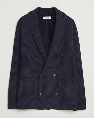 Gran Sasso Shawl Collar Heavy Knitted Wool Cardigan Navy – Blå