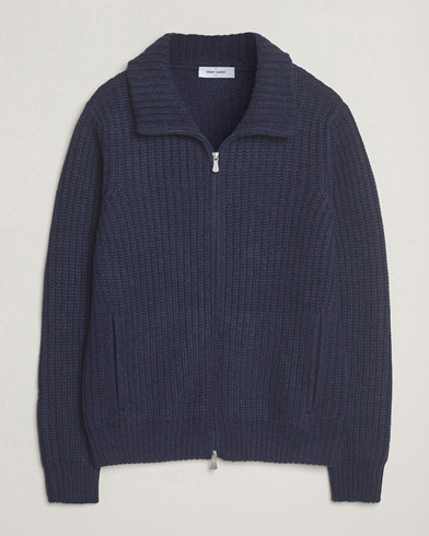 Gran Sasso Heavy Knitted Wool Full Zip Navy Melange – Blå