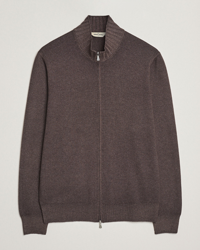 Gran Sasso Wool/Cashmere Washed Full Zip Brown Melange – Brun