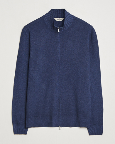 Gran Sasso Wool/Cashmere Washed Full Zip Navy Melange – Blå