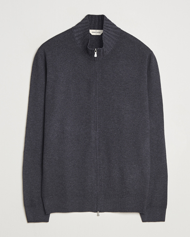 Gran Sasso Wool/Cashmere Washed Full Zip Asphalt – Grå