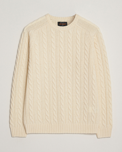 BEAMS PLUS Cable Crew Neck Sweater Off White – Vit