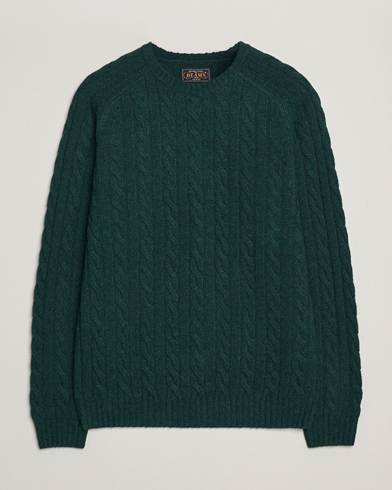 BEAMS PLUS Cable Crew Neck Sweater Bottle Green – Grön