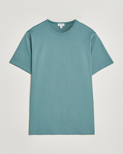 Sunspel Crew Neck Q82 Cotton T-Shirt Steel Green – Grön