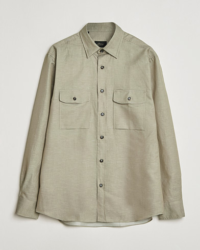Brioni Cotton/Linen Overshirt Olive – Grön
