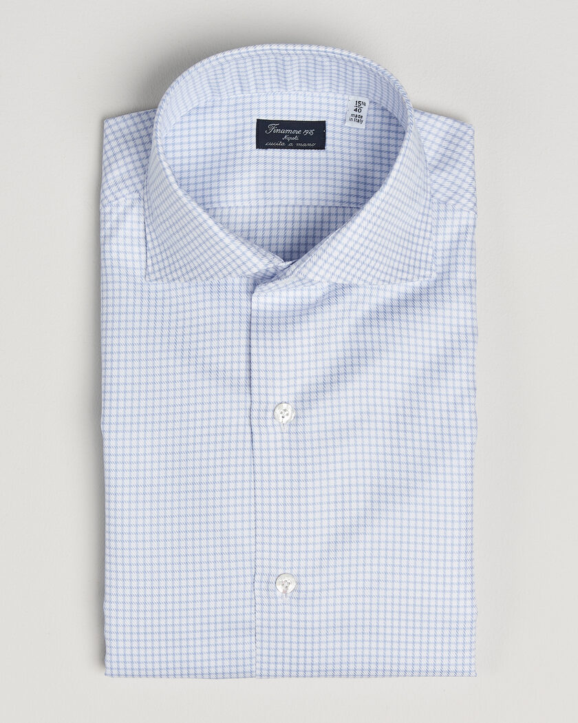 Finamore Napoli Milano Slim Twill Shirt Light Blue Check – Blå