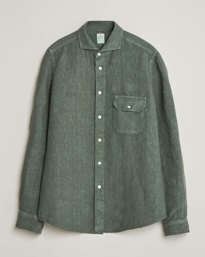 Finamore Napoli Salina Garment Dyed Linen Overshirt Dark Green – Grön