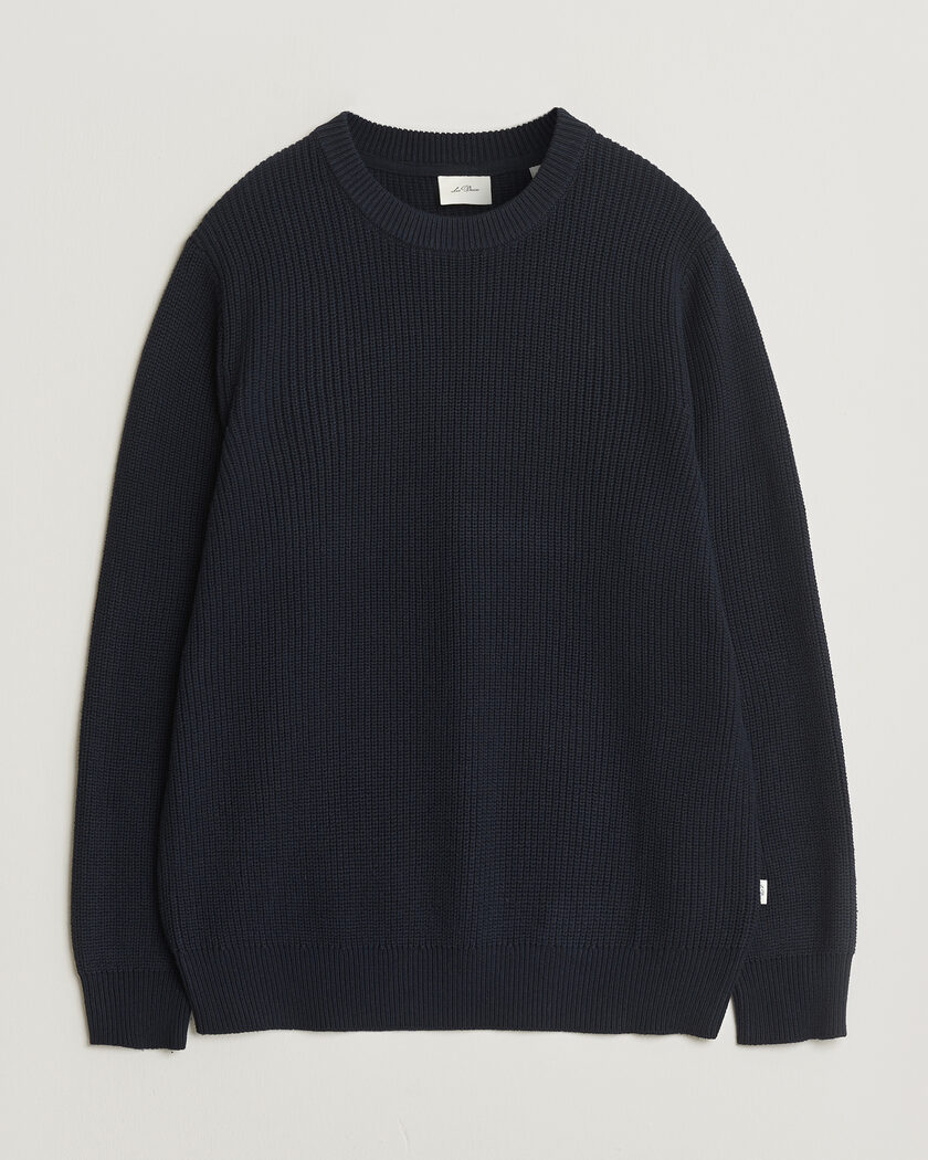 LES DEUX Garry Rib Crew Neck Knit Dark Navy – Blå