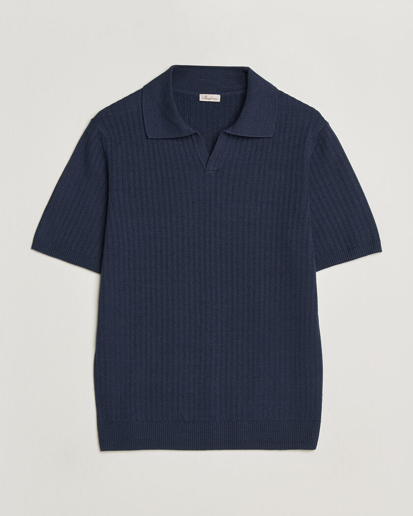 Stenströms Linen/Merino Structured Polo Navy – Blå