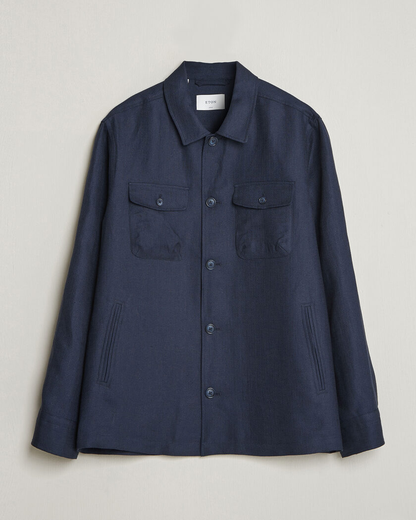 Eton Four Pocket Linen Lyocell Shirt Jacket Navy Blue – Blå