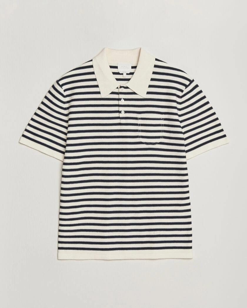 A.P.C. Eliot Cotton/Cashmere Knitted Polo Ecru/Navy – Flerfärgad