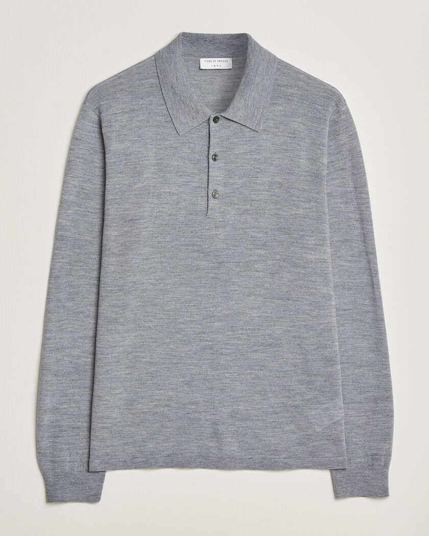 Tiger of Sweden Eross Merino Knitted Polo Grey Melange – Grå