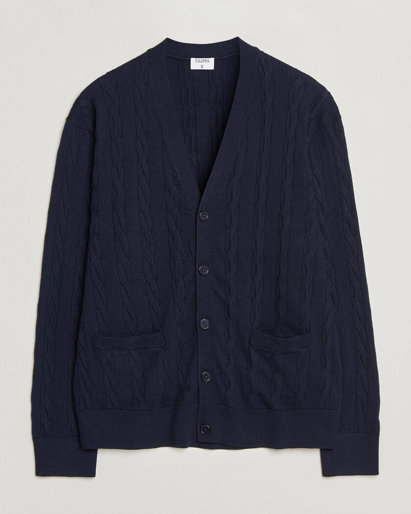 Filippa K Cotton/Merino Cable Cardigan Navy – Blå