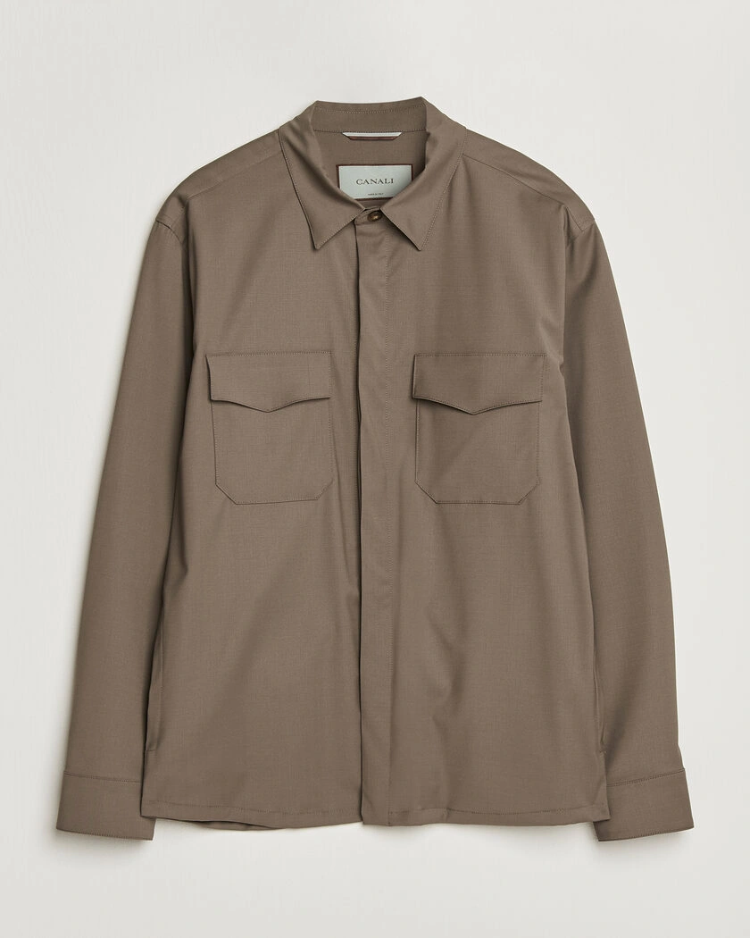 Canali Travel Wool Overshirt Brown – Brun