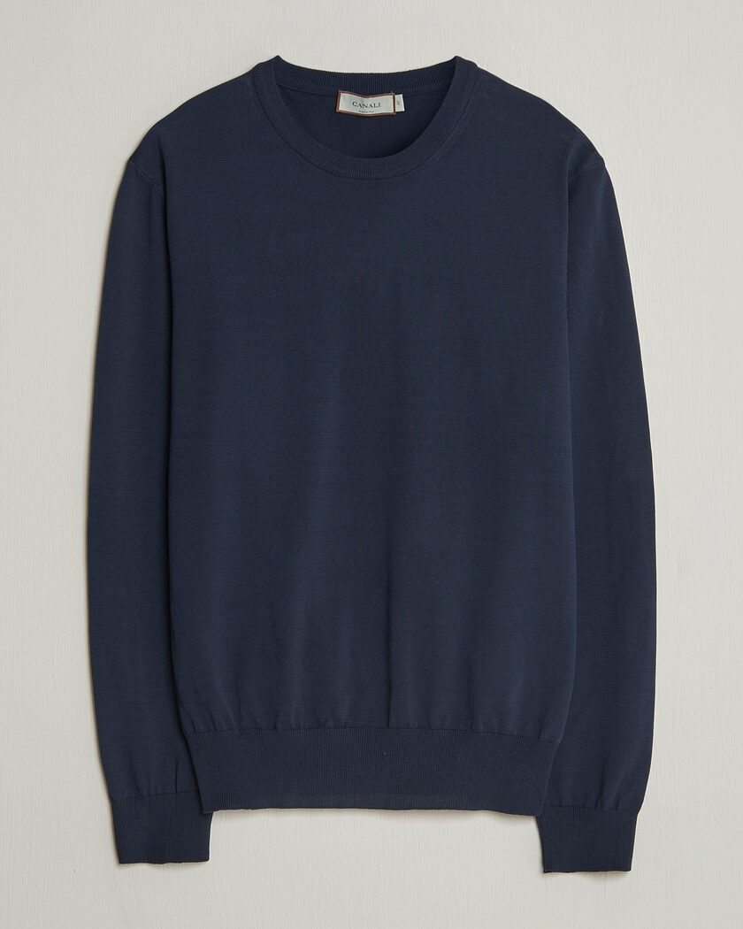 Canali Cotton Crew Neck Pullover Navy – Blå