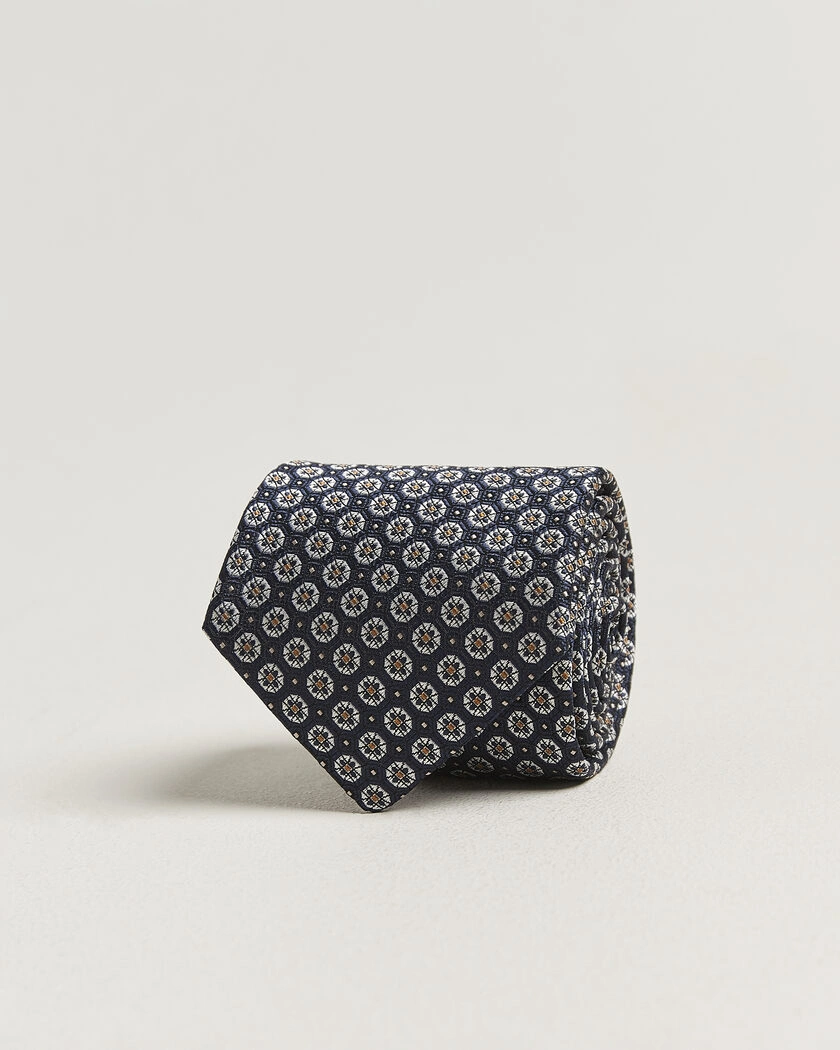 Canali Jacquard Flower Silk Tie Navy – Blå