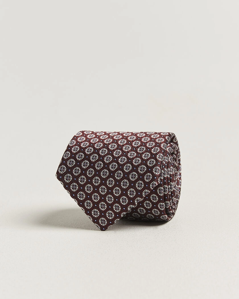 Canali Jacquard Flower Silk Tie Burgundy – Röd