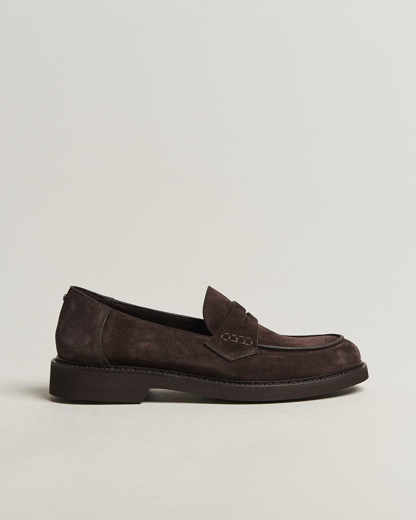 Canali Penny Loafers Dark Brown Suede – Brun